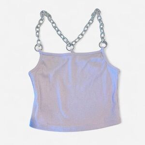 Ribbed Chain-Strap Cami Tank Top - Lavender